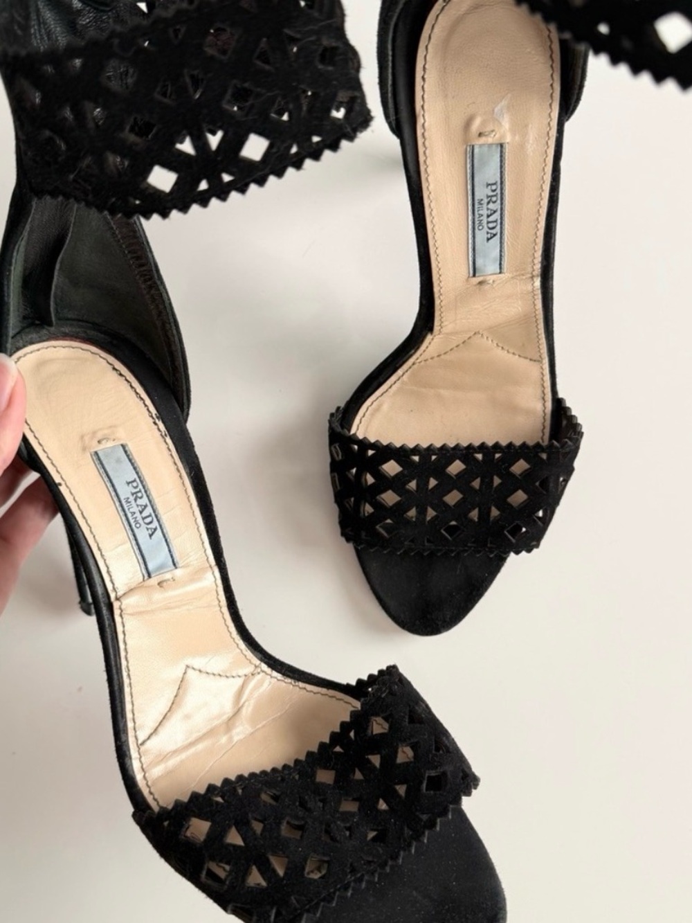 Vintage Prada black suede open toe heels - Picture 2 of 5